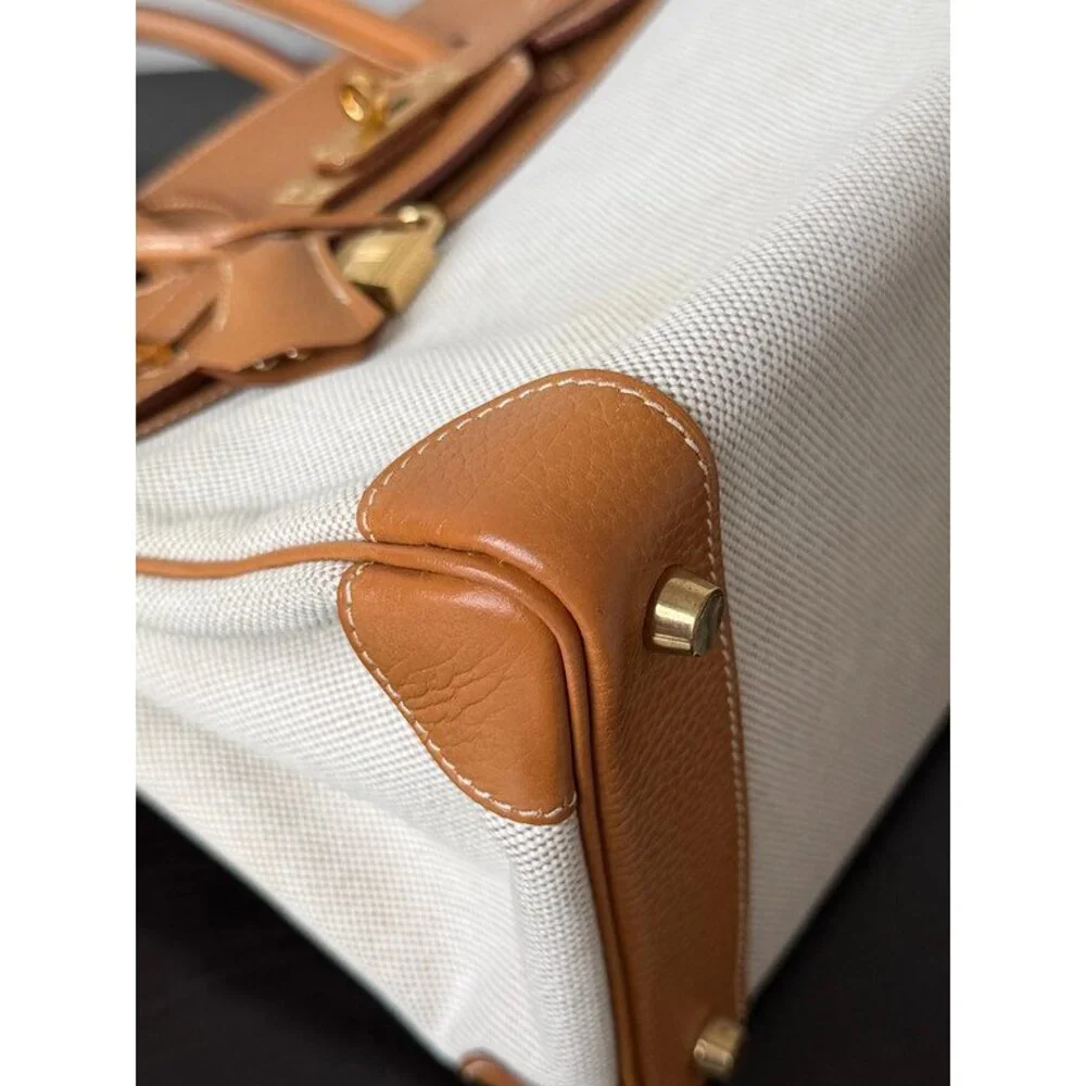 HERMES Toile/Gold Toile Canvas Ardennes Leather Birkin 30 GHW